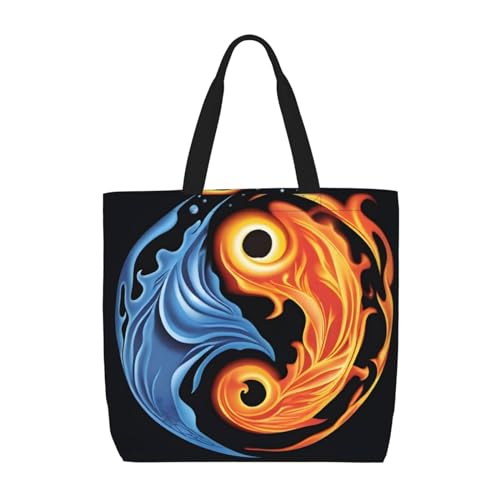 Fire Water Tai Chi Damen-Schultertasche mit Reißverschluss, großes Fassungsvermögen, geeignet für Shopping, Schule und Arbeit und andere tägliche Verwendung, Schwarz , Einheitsgröße von WapNo