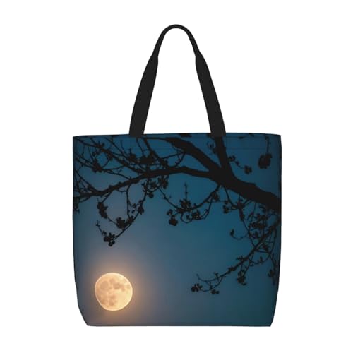 Full Moon High In The Sky Damen-Schultertasche mit Reißverschluss, großes Fassungsvermögen, geeignet für Shopping, Schule und Arbeit und andere tägliche Verwendung, Schwarz , Einheitsgröße von WapNo