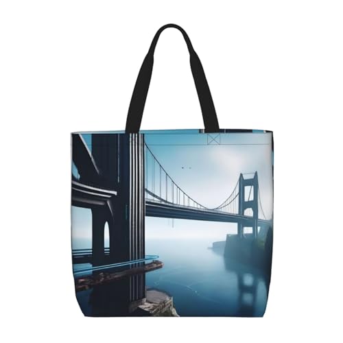 High Bridge Over The Sea Damen-Schultertasche mit Reißverschluss, großes Fassungsvermögen, geeignet für Shopping, Schule und Arbeit und andere tägliche Verwendung, Schwarz , Einheitsgröße von WapNo