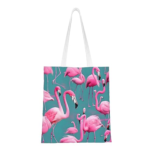 Rustikale Lodge Bear Damen-Canvas-Tragetasche, wiederverwendbare Umhängetasche, ein schönes, umweltfreundliches Geschenk für Mädchen, Lehrer, Mütter., Eine Herde Flamingos, Einheitsgröße von WapNo