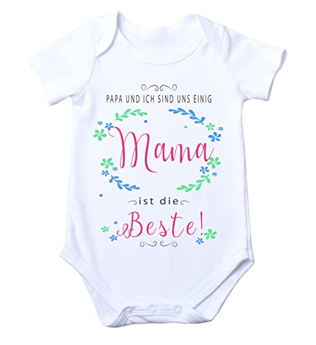 WarmherzIch kurzarm Baby Body Papa und ich sind uns einig, Mama ist die Beste Babybody für Jungen und Mädchen Muttertagsgeschenk, 0-3 von WarmherzIch