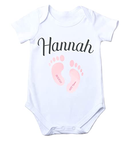 WarmherzIch kurzarm Baby Body personalisierbar mit Name und Fußabruck bedruckt Babybody für Jungen und Mädchen Geschenk Geburt Geburtsdatum, 3-6 von WarmherzIch