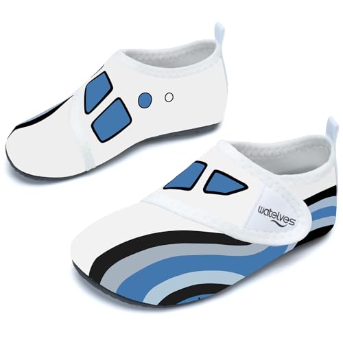 Badeschuhe Strandschuhe Schwimmschuhe Wasserschuhe Junge Baby Aquaschuhe Schnell Trocknend Barfuss Schuh für Kinder Beach Pool（Flugzeuge Weiß 28/29） von WateLves