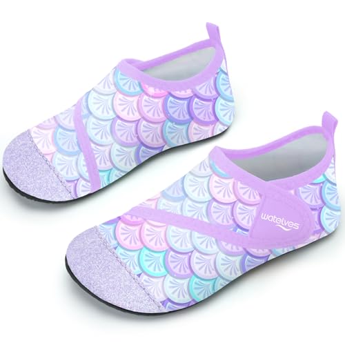 Badeschuhe Strandschuhe Schwimmschuhe Wasserschuhe Mädchen Baby Aquaschuhe Schnell Trocknend Barfuss Schuh für Kinder Beach Pool（Fischschuppen Rosa-Violett 20/21） von WateLves