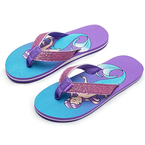 WateLves Flip Flops Kinder Zehentrenner Mädchen Jungen Badelatschen Sommer Strand und Pool Rutschfeste Zehensandalen(Lila Meerjungfrau, 36EU) von WateLves