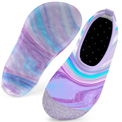 Kinder Badeschuhe Schwimmschuhe Wasserschuhe Mädchen Baby Strandschuhe Aquaschuhe Schnell Trocknend für Beach Pool(Liuli Violett18/19) von WateLves