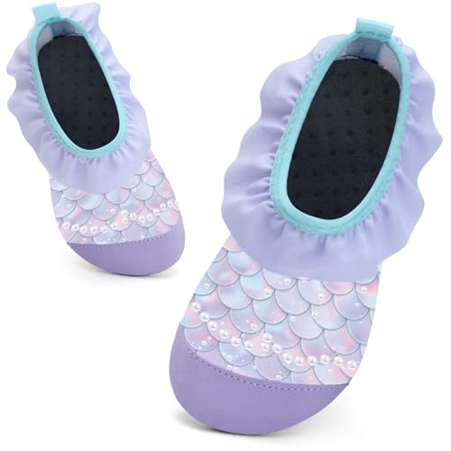 Kinder Badeschuhe Schwimmschuhe Wasserschuhe Mädchen Baby Strandschuhe Aquaschuhe Schnell Trocknend für Beach Pool(YL Violett18/19) von WateLves