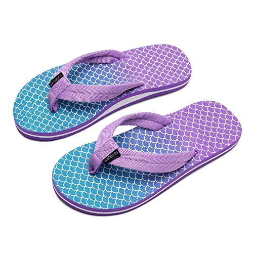 WateLves Flip Flops Kinder Zehentrenner Mädchen Jungen Badelatschen Sommer Strand und Pool Rutschfeste Zehensandalen(Lila Fischschuppen, 31EU) von WateLves