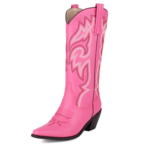 Wavyvigs Damen Cowboystiefel mit mittlerer Wade bestickte Westernstiefel Cowgirlstiefel Pink Mark Size 38 von Wavyvigs