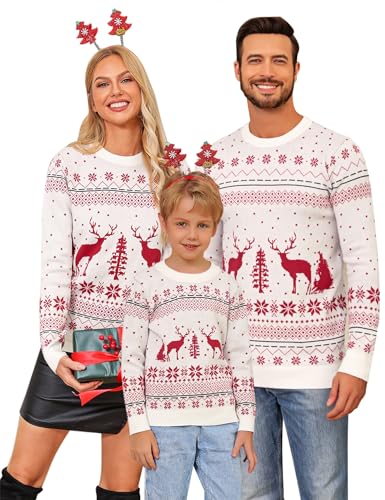Wayleb Ugly Christmas Sweater Herren Lustig Weihnachtspullover Familie Set Rentier Strickpullover Herbst Winter Warm Partner Pullover Rundhals von Wayleb