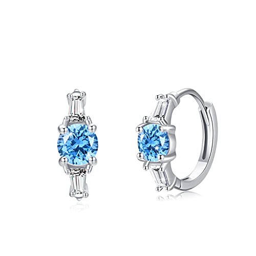 Creolen mit Zirkonia Blau 925 Sterling Silber Funkelnde Zirkonia Creolen Ohrringe kleine Huggies klappcreolen Blau für Damen Mädchen Kinder -Durchmesser 13.5 MM von Waysles