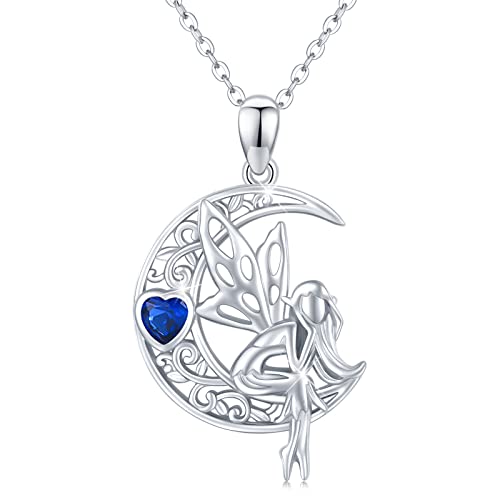 Elfen Halskette Mädchen 925 Sterling Silber Engel Fee Mond Anhänger mit Blau Zirkonia Elfenschmuck für Damen Kinder von Waysles