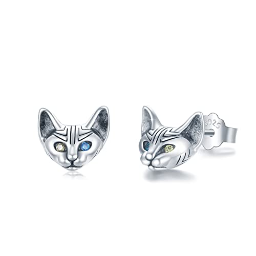 Katze Ohrstecker 925 Sterling Silber Kleine Katzen Ohrringe Hypoallergene Tier Ohrringe Katze Schmuck Geschenke für Kinder Mädchen Damen (Katze Ohrstecker 9 ∗ 8,6 MM) von Waysles