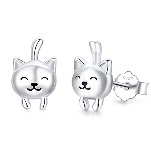 Katze Ohrstecker 925 Sterling Silber Kleine Katzen Ohrringe Hypoallergene Tier Ohrringe Katze Schmuck Geschenke für Kinder Mädchen Damen (Katze Ohrstecker 10 mm) von Waysles