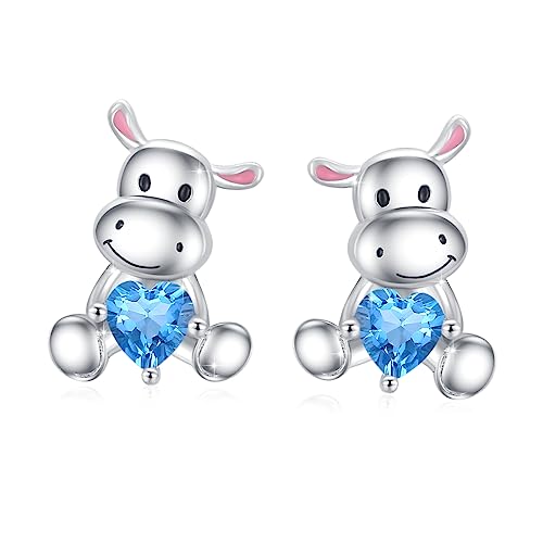 Nilpferd Ohrring 925 Sterling Silber Hypoallergen Tier Ohrringe Nilpferd Ohrstecker Blau Herz Süße Nilpferd Schmuck Geschenke für Frauen Teen Mädchen von Waysles