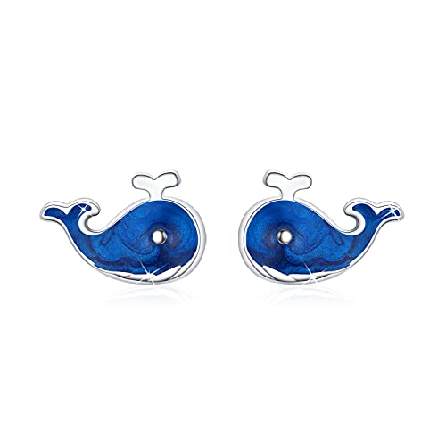 Wal Ohrringe 925 Sterling Silber blaue Fisch Ohrstecker Wal Emaille Ohrringe Hypoallergene Tier Ohrstecker Wal Schmuck für Damen Mädchen Kinder von Waysles