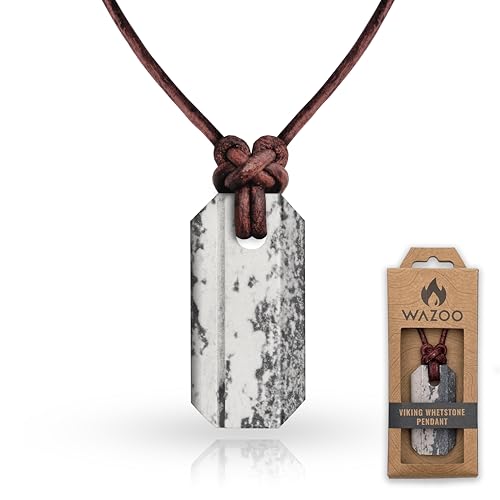 Wazoo Survival Gear Viking Schleifstein Anhänger | Messerschärfer Halskette | Arkansas Novaculite auf Lederschnur | nordisch inspiriertes Knotenwerk | Hergestellt in den USA! Wazoo Survival Gear Viking Schleifstein Anhänger | Messerschärfer Halskette | Arkansas Novaculite auf Lederschnur | nordisch inspiriertes Knotenwerk | Hergestellt in den USA! von Wazoo