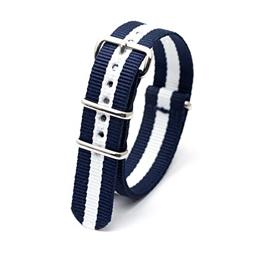 Universelles Armband, 18 mm/20 mm/22 mm/24 mm NATO-Nylonarmband, silberne Dornschließe, Sport-Armbanduhr for Herren und Damen, wasserdichtes Uhrenzubehör ( Color : 2blue 1white , Size : 20mm ) von WchsTUmpxN