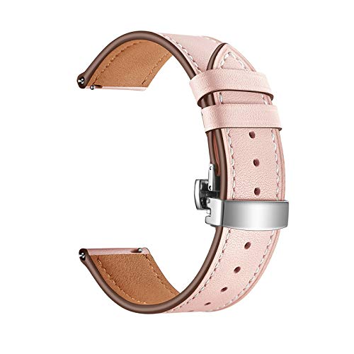 Universelles Armband, 20 mm/22 mm Damen Herren Elegantes Echtleder-Uhrenarmband Schnellverschluss-Schmetterlingsschnalle Hautfreundliches, atmungsaktives Ersatzarmband ( Color : Pink Watchband With Si von WchsTUmpxN