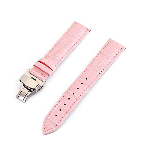 WchsTUmpxN Universalarmband, Lederuhrenarmbänder 12 24 mm Universal-Uhrenarmband mit Schmetterlingsschnalle, Stahlschnalle, Handgelenkgürtel, Armband + Werkzeug (Color : Pink, Size : 15mm) von WchsTUmpxN