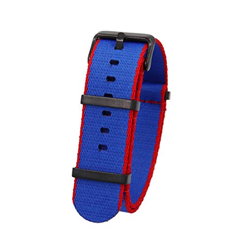 WchsTUmpxN Universelles Armband, 20 mm/22 mm Nylon, atmungsaktives Nato-Armband, einteiliges Armband, Edelstahl-Dornschließe, Herren-Armband-Ersatz (Color : Royal Blue Red (Black), Size : 20mm) von WchsTUmpxN