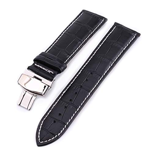 WchsTUmpxN Universelles Armband, Leder-Uhrenarmbänder 12 mm 24 mm Universal-Uhrenarmband mit Schmetterlingsschnalle, Stahl-Schmetterlingsschnallen-Uhrenarmband, Ersatz, schwarze Linie, 22 mm von WchsTUmpxN