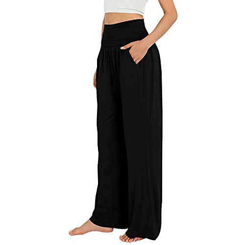 Wanderhose Damen Lässige, lockere, Mehrfarbig Bedruckte, große Hose mit Taschen und mittlerer Taille 3 Schwarze Hose Mit Kette Damen Sommerhosen Damen Leicht Lang Sport Leggings Damen High Waist 3/4 von Wdgfv