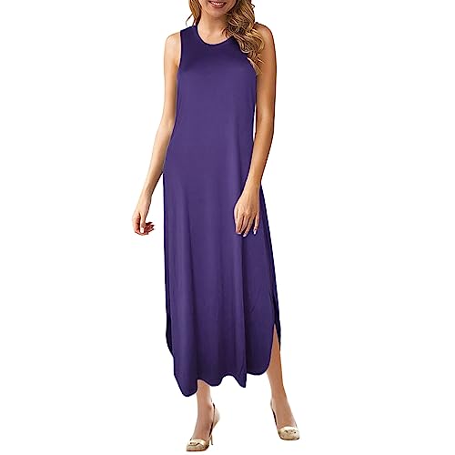 Wdgfv Weisses Sommerkleid Damen Lässiges, ärmelloses Sommerkleid für Damen, lockere, Geteilte Kleider mit Taschen Silvesterkleider Langes Sommerkleid Damen XXL Partykleid Damen Lang Glitzer von Wdgfv