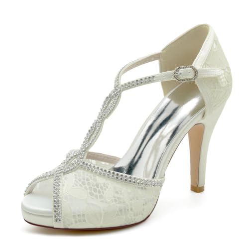 Damen Spitzen Hochzeitsschuhe Plateau Stilettoabsatz Pumps Riemchen Pumps Peep Toe Strass Brautschuhe Abendschuhe 718-99,Elfenbein,42 EU Damen Spitzen Hochzeitsschuhe Plateau Stilettoabsatz Pumps Riemchen Pumps Peep Toe Strass Brautschuhe Abendschuhe 718-99,Elfenbein,42 EU von WeFloHsL