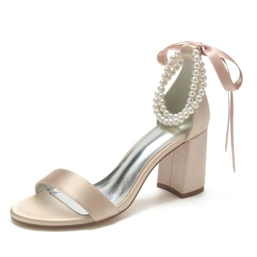 Frauen Blockabsatz Hochzeitsschuhe Sandalen Knöchelriemen Satin Perlen Offene Zehen Party Abend Brautschuhe 1151-16,Champagne,40 EU Frauen Blockabsatz Hochzeitsschuhe Sandalen Knöchelriemen Satin Perlen Offene Zehen Party Abend Brautschuhe 1151-16,Champagne,40 EU von WeFloHsL