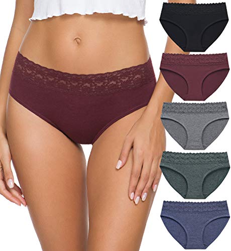 Baumwollhöschen für Frauen Bikini Unterwäsche Hipster Unterhose Spitze Slip Pack, Spitzenhöschen dunkel, L von Wealurre