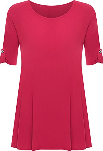 PaperMoon - Damen Übergröße Rundhalsausschnitt Kurzarm Ausgestelltem Lange Top - Cerise - 50-52 / 22-24 von WearAll