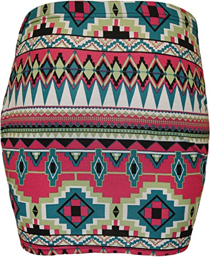 WearAll - Damen Bedruckt Dehnbar Jersey Figurbetontes Kurz Mini-Rock - Rosa Aztec - 36-38 von WearAll