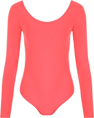 WearAll - Damen Body elastisch Langarm Bodysuit Top - Fluoreszierend Rosa - 36-38 von WearAll