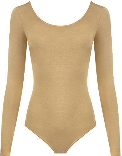 WearAll - Damen Body elastisch Langarm Bodysuit Top - Kamel - 40-42 von WearAll