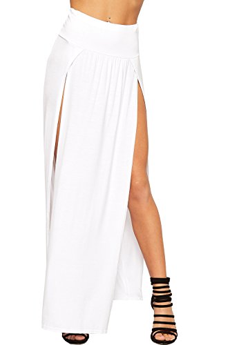 WearAll Damen Double Split Maxi Lange Rock Damen Nur Zwei Grundlegende Seite Schlitz - Weiß - 36-38 von WearAll