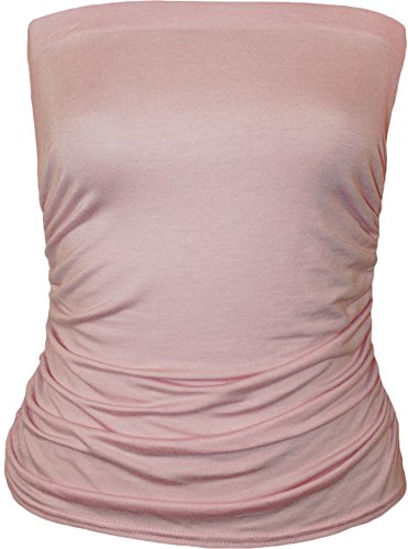 WearAll - Damen Einfarbig Trägerlos Ärmellos Geraffte Bandeau Top - Rosa - 36-38 von WearAll