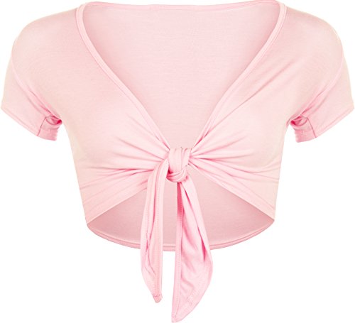 WearAll - Damen Kurzarm Binden Crop Top - Rosa - 36-38 von WearAll