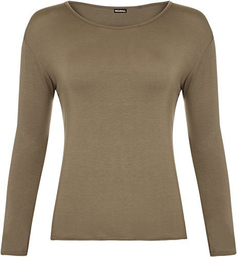 WearAll Damen Langarm-T-Shirt, Größe 34-40, mokka, XX-Large Plus von WearAll