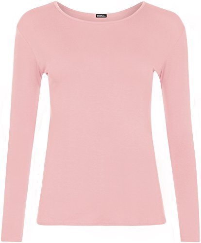 WearAll Damen-Langarm-T-Shirt, Größe 36-42, babyrosa, XX-Large Plus von WearAll