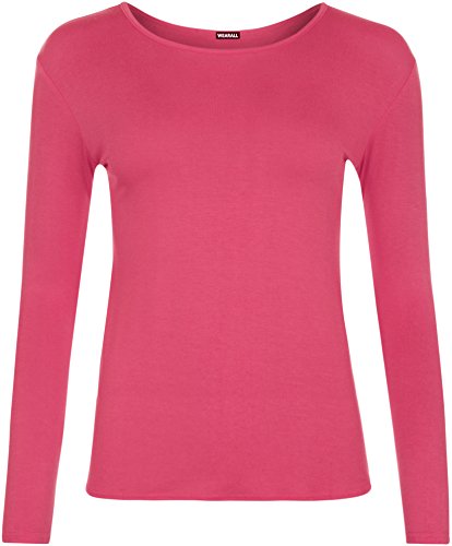 WearAll Damen Langarm T-Shirt Top Damen Größe 36-40, kirschrot, XX-Large Plus von WearAll