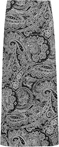 WearAll - Damen Paisley Druck 70S Boho Strecke Lang Maxi Rock 14-28 - Schwarz - 54-56 von WearAll