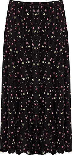 WearAll Damen Plus Blumen Druck Rock Elastische Strecke Taille Midi Länge - Schwarz - 48-50 von WearAll