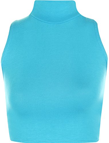 WearAll - Damen Rollkragen Cropped Kurz Schmucklos Ärmellos Unterhemd Top - Türkis - 40-42 von WearAll