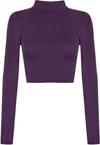 WearAll - Damen Rollkragen Cropped Langarm Schmucklos Kurz Elastisch Top - Violett - 36-38 von WearAll