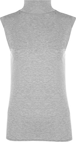 WearAll - Damen Rollkragen Elastisch Ärmellos Unterhemd Bodycon Top - Hellgrau - 36-38 von WearAll