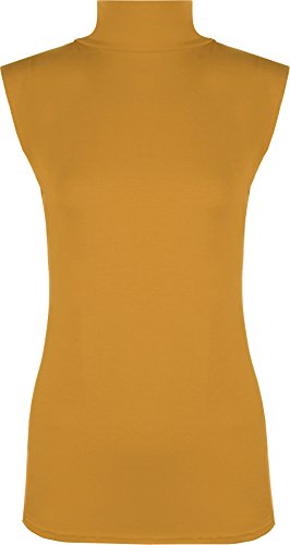 WearAll - Damen Rollkragen Elastisch Ärmellos Unterhemd Bodycon Top - Senf - 36-38 von WearAll