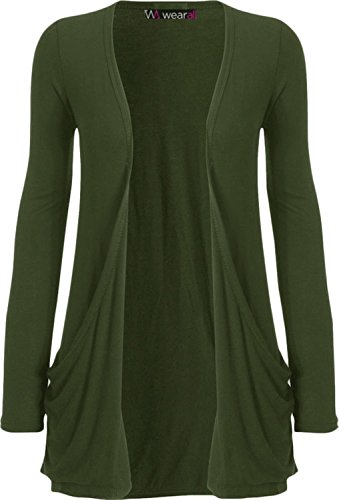 WearAll - Damen Strickjacke mit langen Ärmeln, mit Taschen, Gr. 34-54, khaki, XL von WearAll