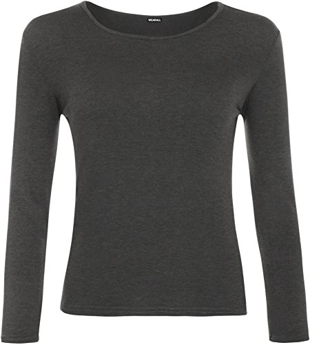 WearAll - Damen T-Shirt Langarm Top - Holzkohle - 36-38 von WearAll