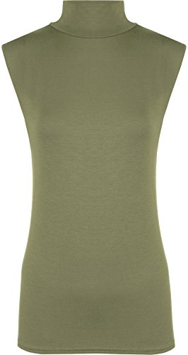 WearAll - Damen Übergröße Einfarbig Rollkragen Ärmellos Top - Khaki - 48-50 von WearAll